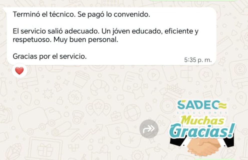 Captura de pantalla de mensaje de WhatsApp de cliente satisfecho