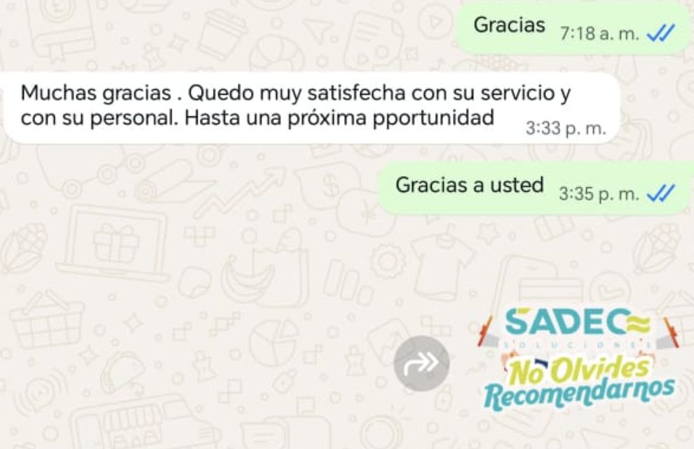 Captura de pantalla de mensaje de WhatsApp de cliente satisfecho